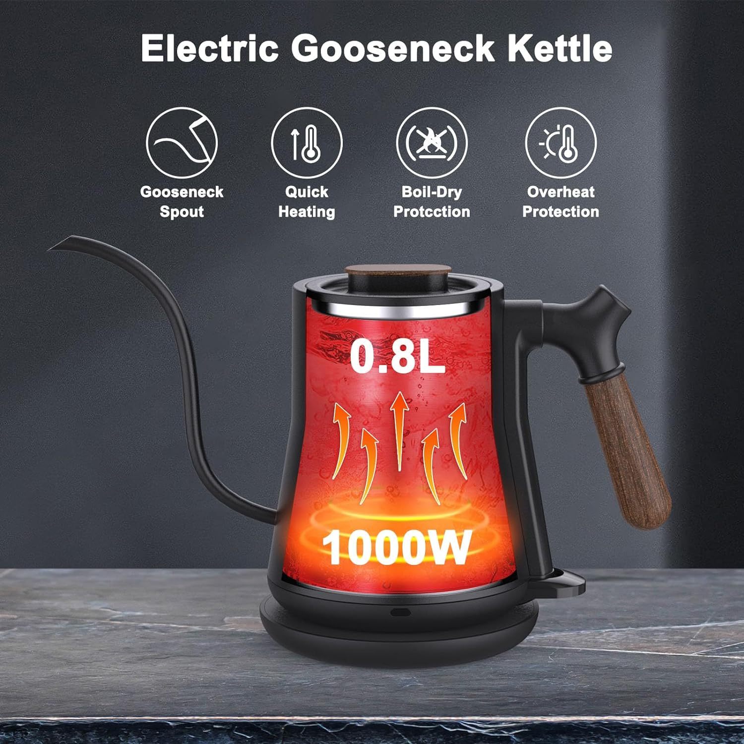 Gooseneck Electric Kettle, Pour Over Coffee, Stainless Stee, Leak Proof, Auto Shutoff-2